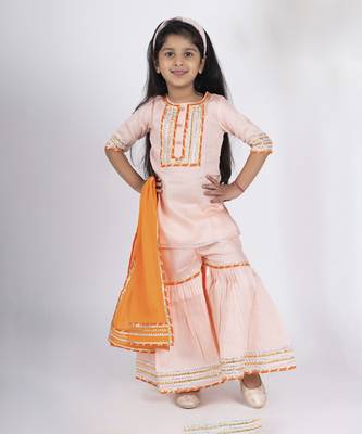 Girls peach kurta payjama set 4