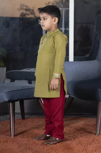 Boys green kurta payjama set