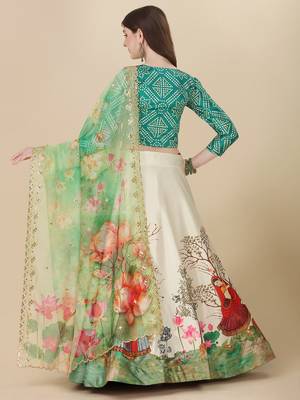 Rama Satin Silk Fabric Stylish Print Lehenga For Party Looks 2