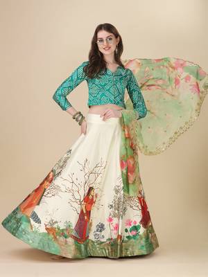 Rama Satin Silk Fabric Stylish Print Lehenga For Party Looks 4