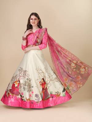 Pink Satin Silk Fabric Stylish Print Lehenga For Party Looks 4