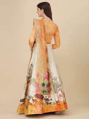 Yellow Satin Silk Fabric Stylish Print Lehenga For Party Looks 2