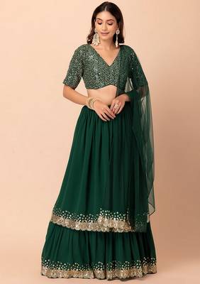 Green Beautiful Georgette Fabric Bollywood Style Girlie Lehenga Set 1