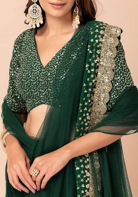 Green Beautiful Georgette Fabric Bollywood Style Girlie Lehenga Set 3
