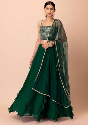 Green Beautiful Georgette Fabric Bollywood Style Girlie Lehenga Set 1