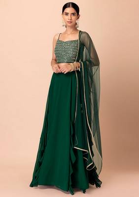 Green Beautiful Georgette Fabric Bollywood Style Girlie Lehenga Set 4