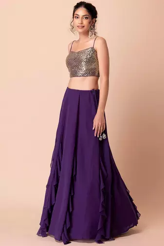 Purple Beautiful Georgette Fabric Bollywood Style Girlie Lehenga Set