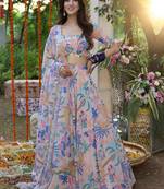 Baby Pink Georgette Fabric Printed Trendy Partywear Lehenga