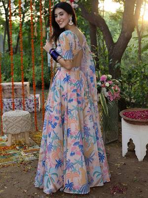 Baby Pink Georgette Fabric Printed Trendy Partywear Lehenga 2