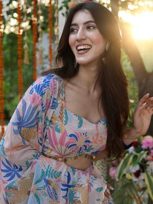Baby Pink Georgette Fabric Printed Trendy Partywear Lehenga 3