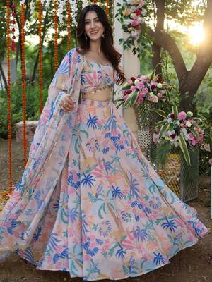 Baby Pink Georgette Fabric Printed Trendy Partywear Lehenga 4