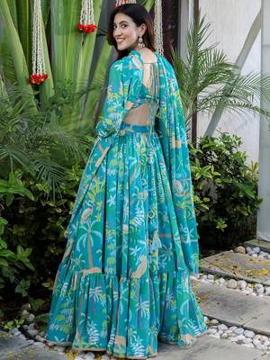 Firozi Georgette Fabric Printed Trendy Partywear Lehenga 2
