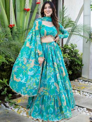 Firozi Georgette Fabric Printed Trendy Partywear Lehenga 4
