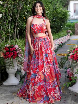 Red Georgette Printed Lehenga Choli for Party 1