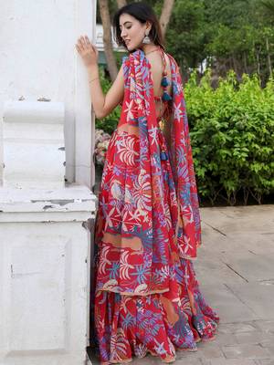 Red Georgette Printed Lehenga Choli for Party 2