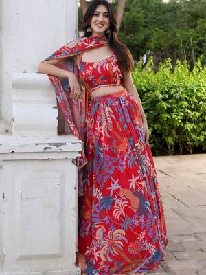 Red Georgette Printed Lehenga Choli for Party 4