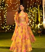 Yellow Chinon Fabric Designer Floral Printed Lehenga Choli