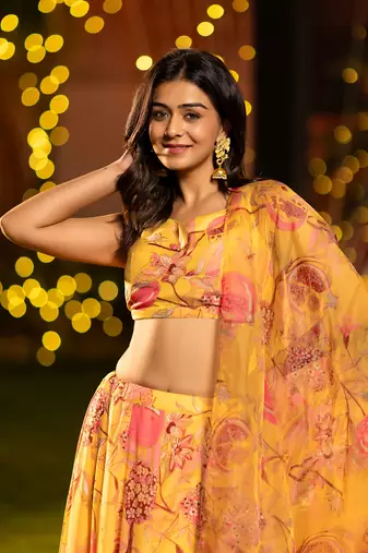 Yellow Chinon Fabric Floral Printed Lehenga Choli