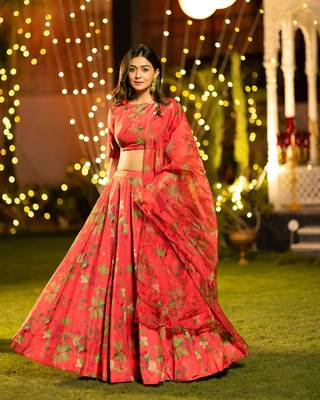 Gajri Chinon Fabric Floral Printed Lehenga Choli 2