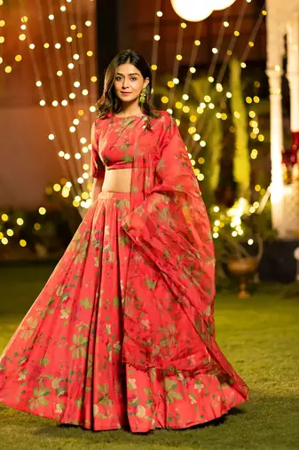 Gajri Chinon Fabric Floral Printed Lehenga Choli