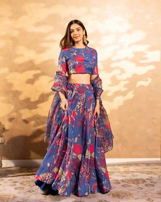 Blue Floral Lehenga Choli For Women 1