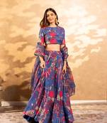 Blue Floral Lehenga Choli For Women