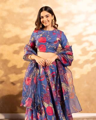 Blue Floral Lehenga Choli For Women 3