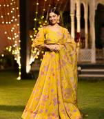 Yellow Chinon Fabric Designer Floral Printed Lehenga Choli