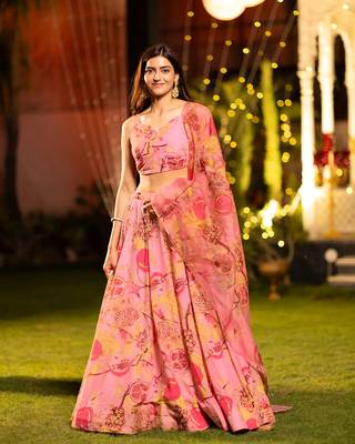 Pink Chinon Fabric Floral Printed Lehenga Choli 1