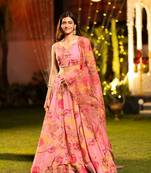 Pink Chinon Fabric Designer Floral Printed Lehenga Choli