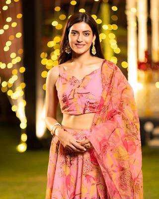 Pink Chinon Fabric Floral Printed Lehenga Choli 3