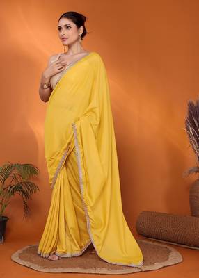 Yellow embellished pure georgette bollywood saree with blouse piece 3