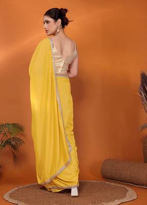 Yellow embellished pure georgette bollywood saree with blouse piece 4
