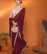 Maroon embellished organza bollywood saree with blouse piece