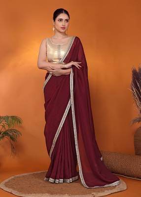Maroon embellished organza bollywood saree with blouse piece 2