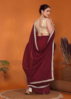 Maroon embellished organza bollywood saree with blouse piece 5