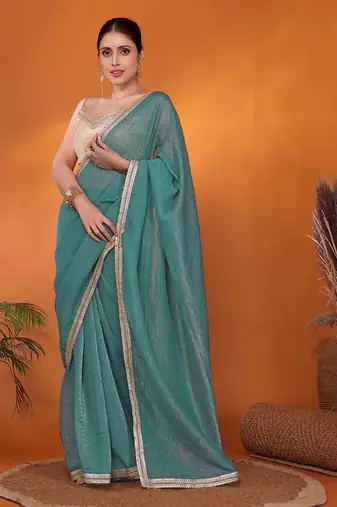 Blue embellished organza bollywood saree with blouse piece
