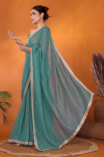 Blue embellished organza bollywood saree with blouse piece