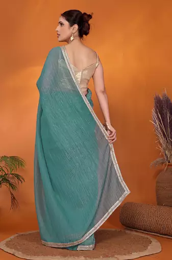 Blue embellished organza bollywood saree with blouse piece