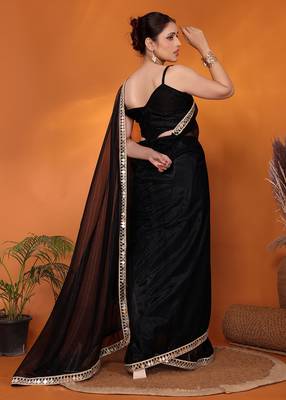 Black embellished organza bollywood saree with blouse piece 5