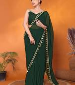 Green embellished pure georgette bollywood saree with blouse piece