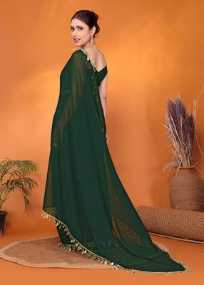 Green embellished pure georgette bollywood saree with blouse piece 5