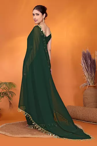 Green embellished pure georgette bollywood saree with blouse piece