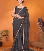 Grey embellished pure georgette bollywood saree with blouse piece