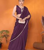 Magenta embellished pure georgette bollywood saree with blouse piece