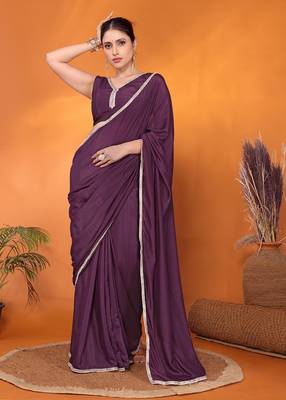 Magenta embellished pure georgette bollywood saree with blouse piece 2