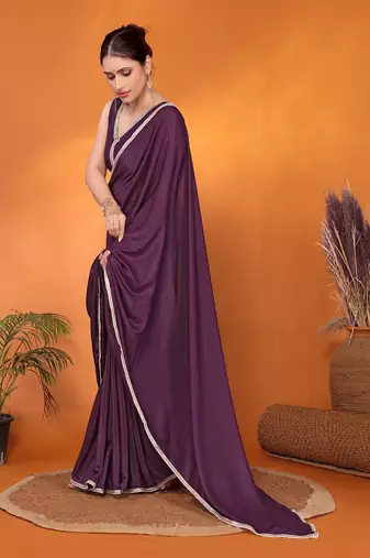 Magenta embellished pure georgette bollywood saree with blouse piece