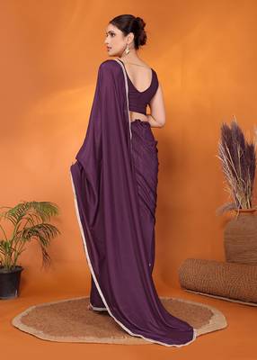 Magenta embellished pure georgette bollywood saree with blouse piece 4