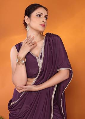 Magenta embellished pure georgette bollywood saree with blouse piece 5