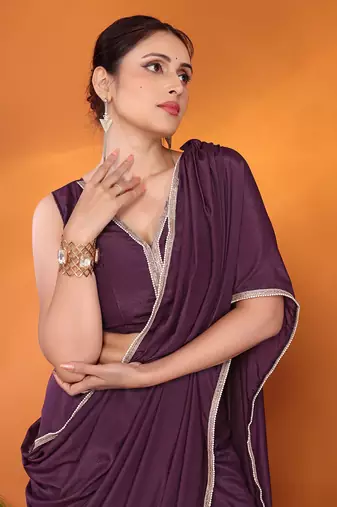 Magenta embellished pure georgette bollywood saree with blouse piece